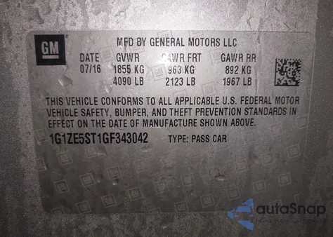 2016 Chevrolet Malibu 1Lt from USA, damaged, VIN 1G1ZE5ST1GF343042